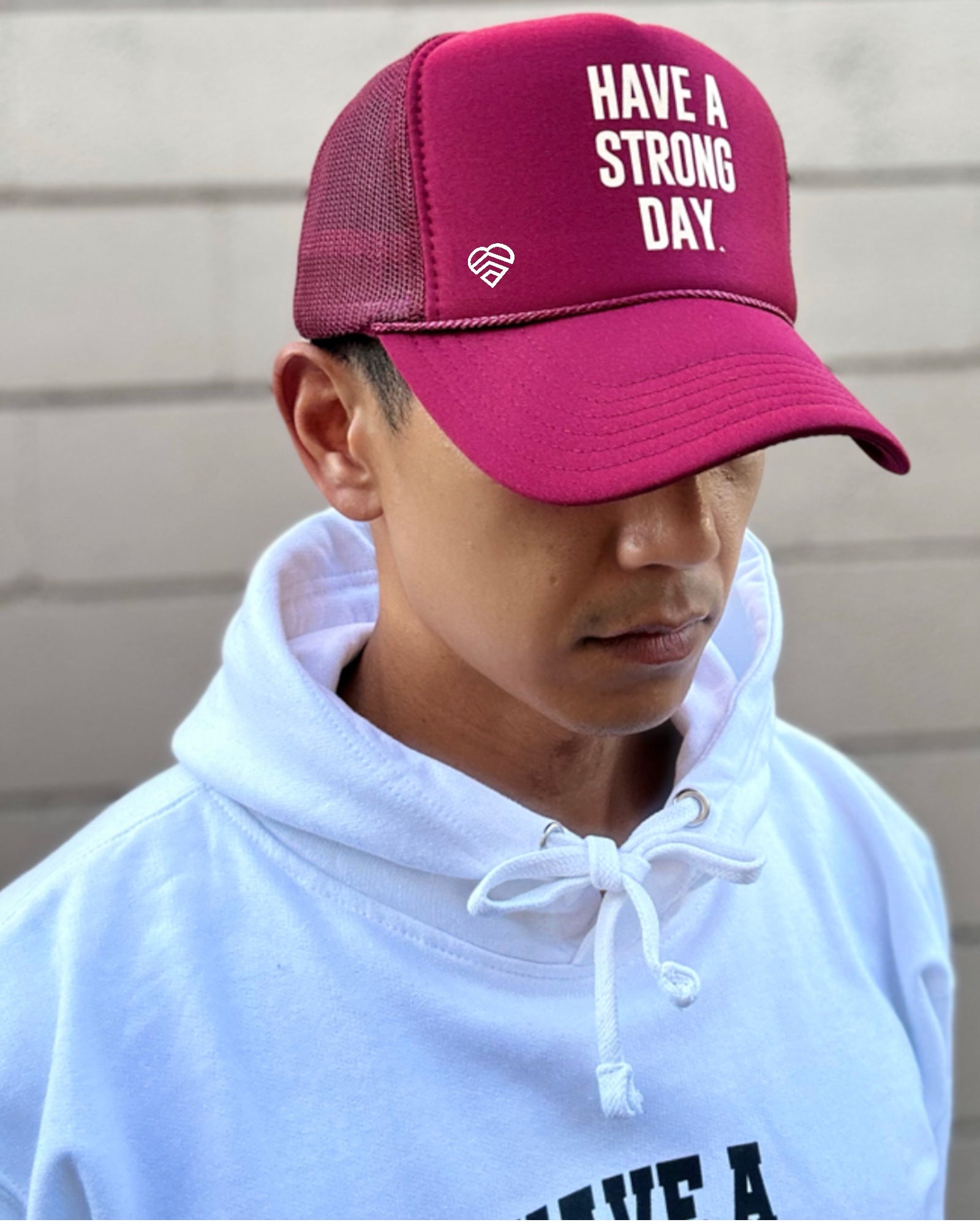 Slogan Statement High-Crown Trucker Hat - Maroon