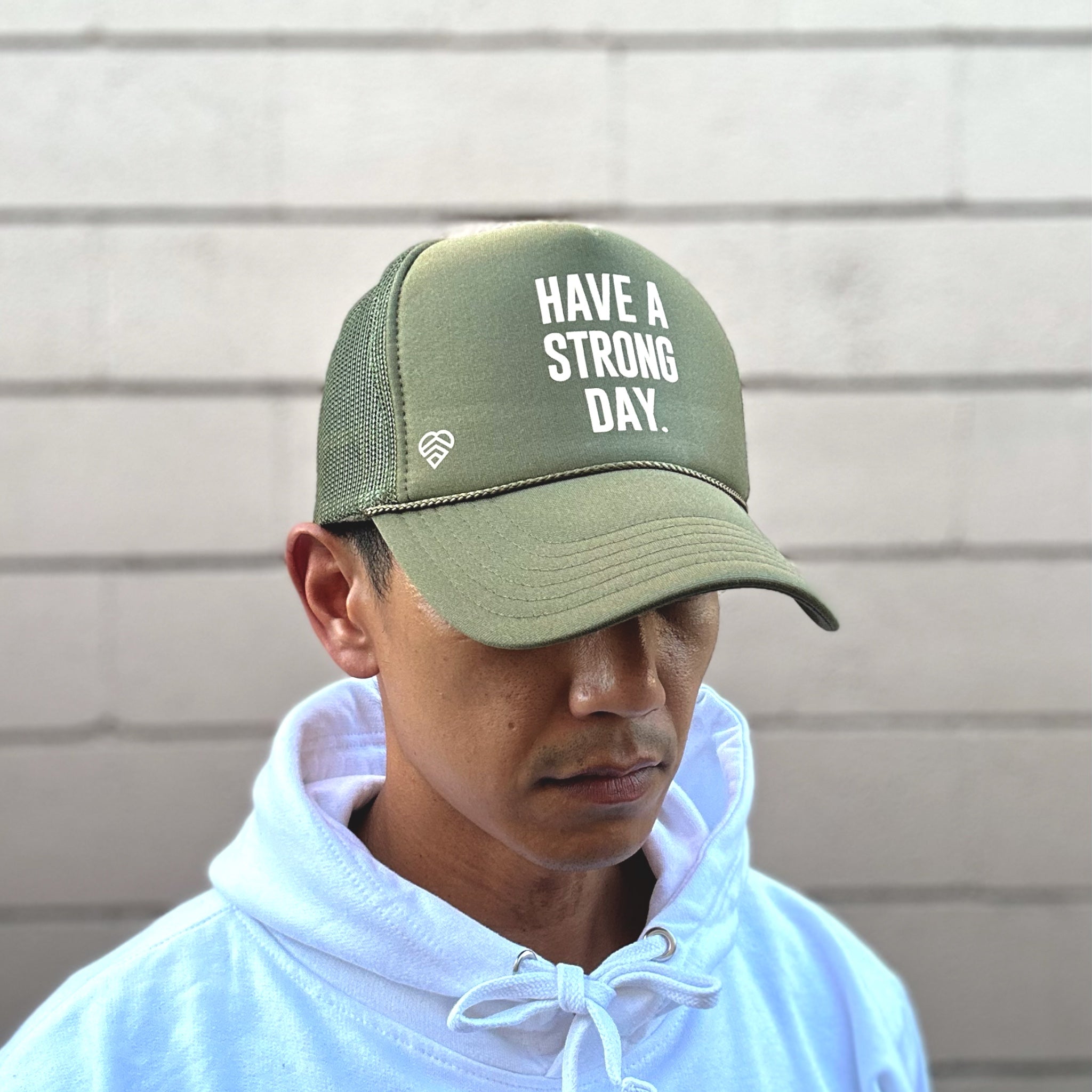 Slogan Statement High-Crown Trucker Hat - Army