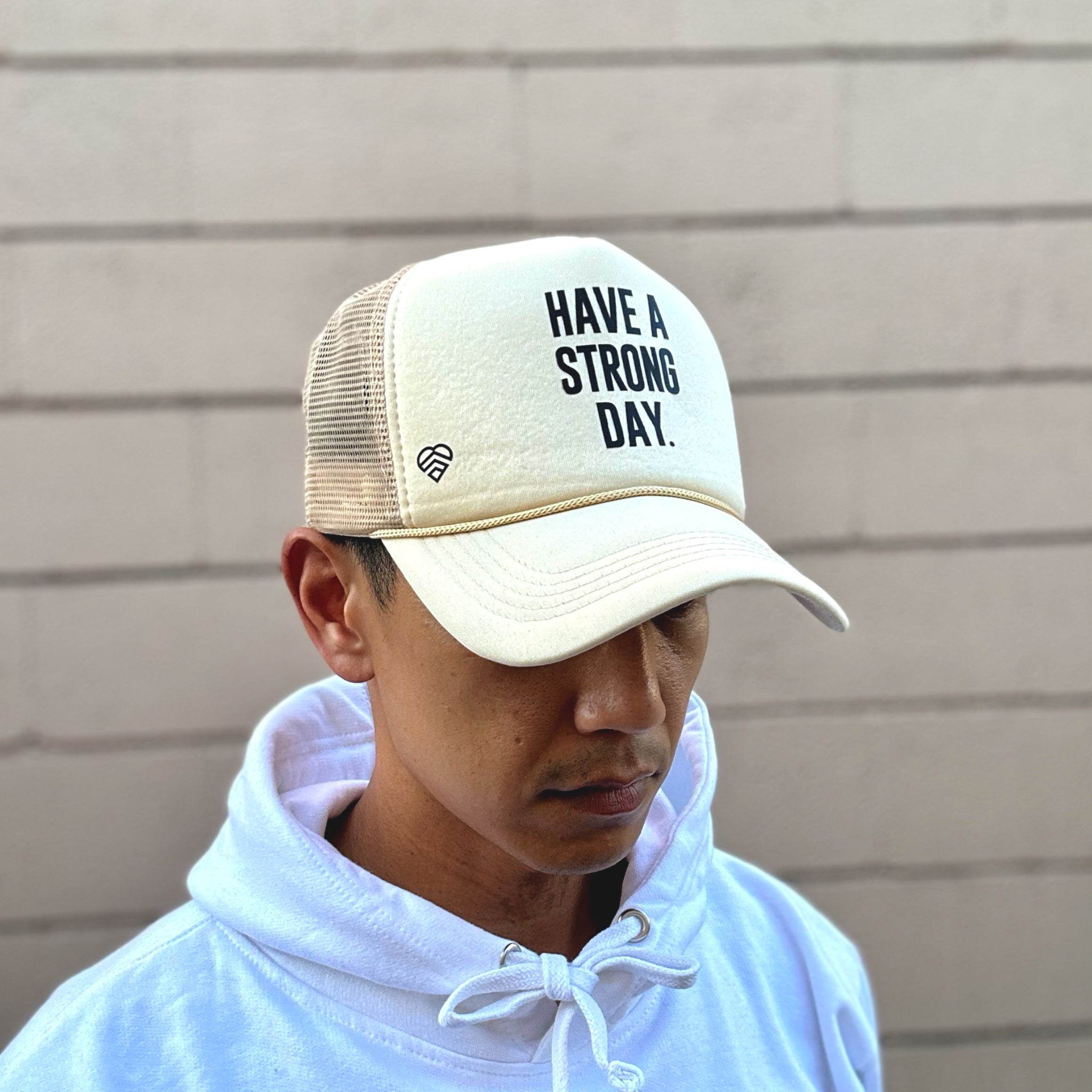 Slogan Statement High-Crown Trucker Hat - Khaki