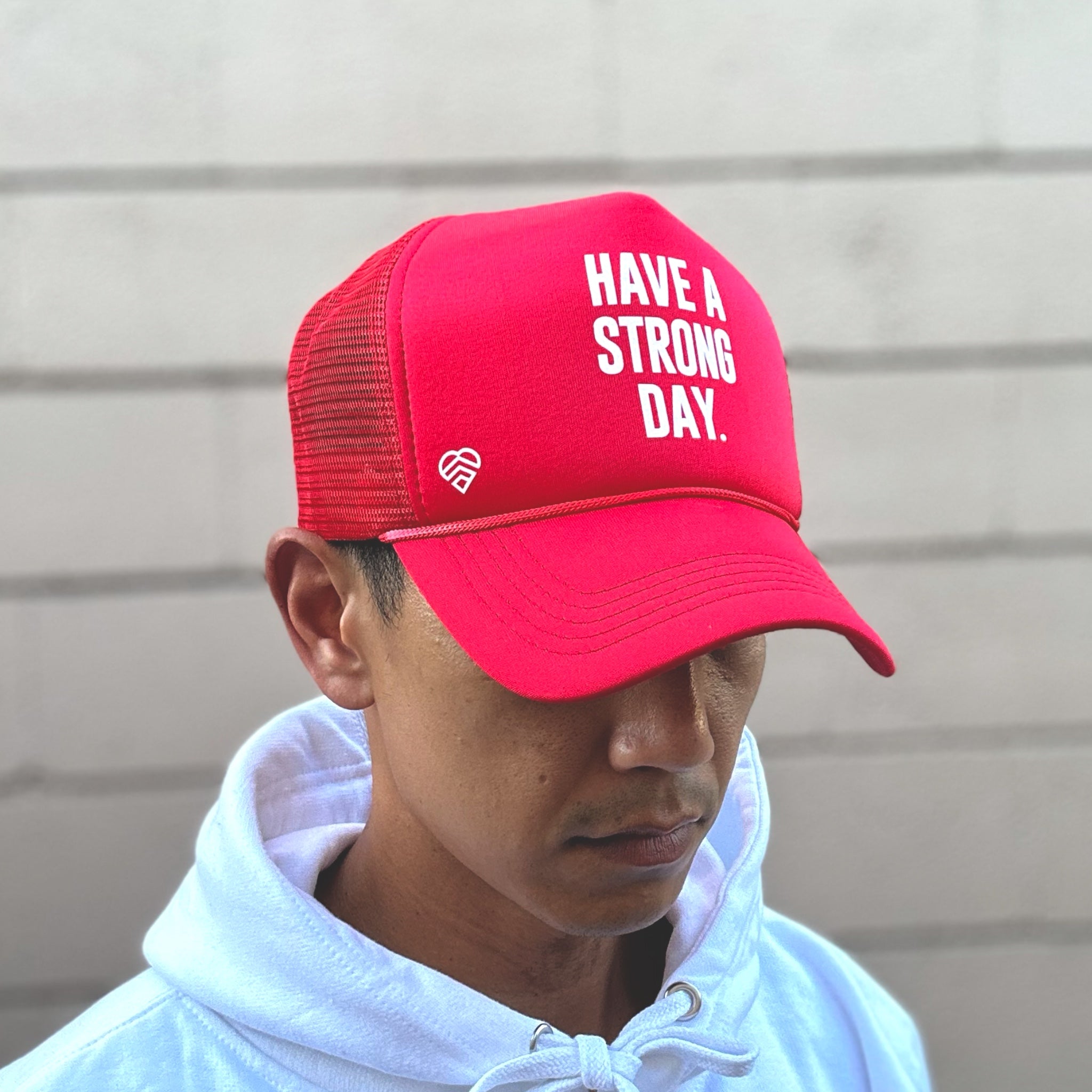 Slogan Statement High-Crown Trucker Hat - Red