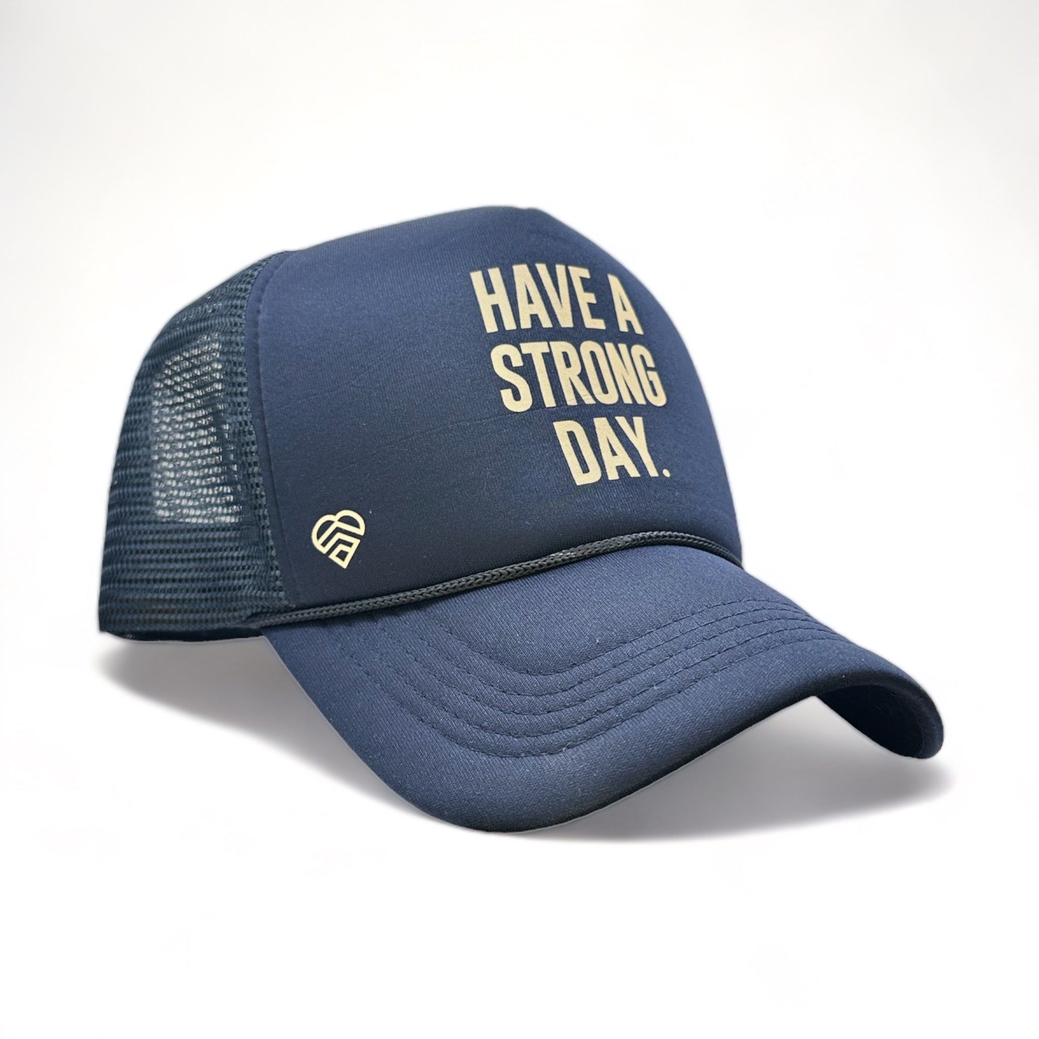 Slogan Statement High-Crown Trucker Hat - Navy