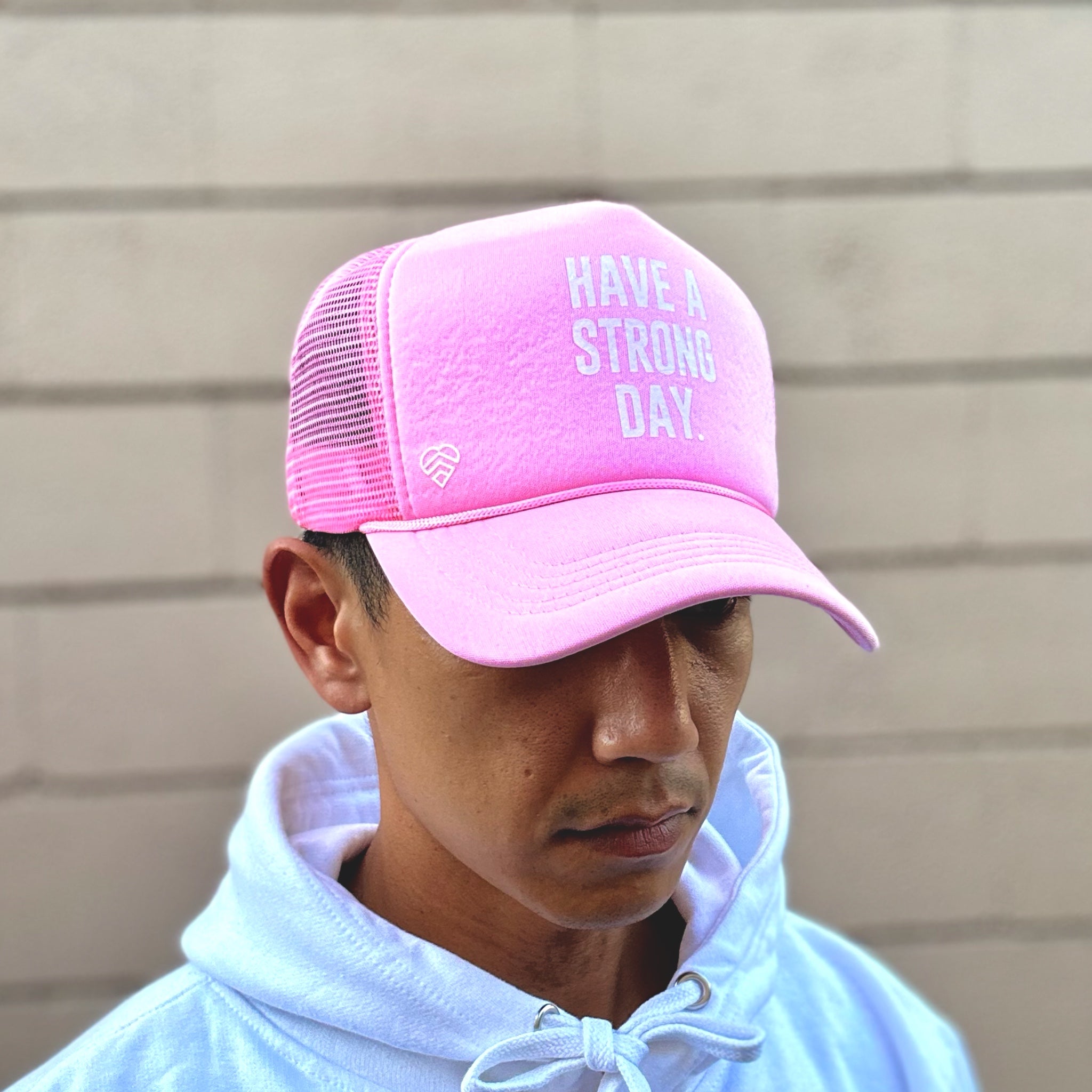 Slogan Statement High-Crown Trucker Hat - Pink