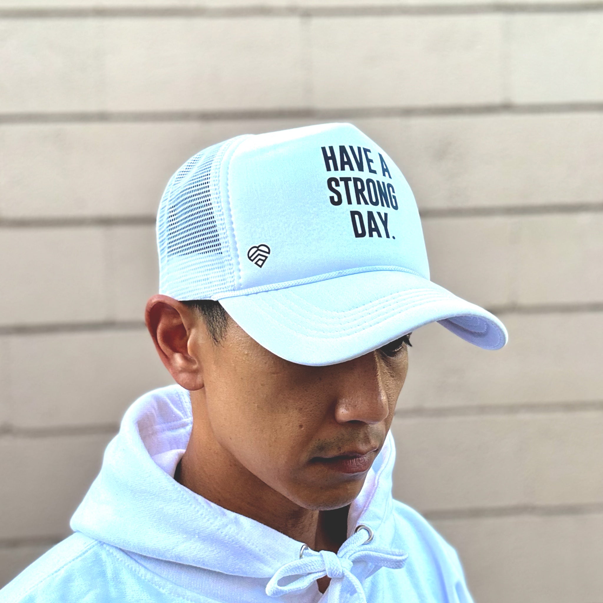 Slogan Statement High-Crown Trucker Hat - White