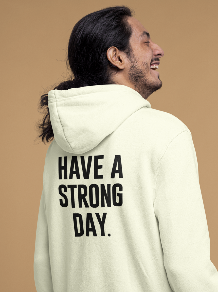 CREAM LOGO HOODIE | HAVE A STRONG DAY.