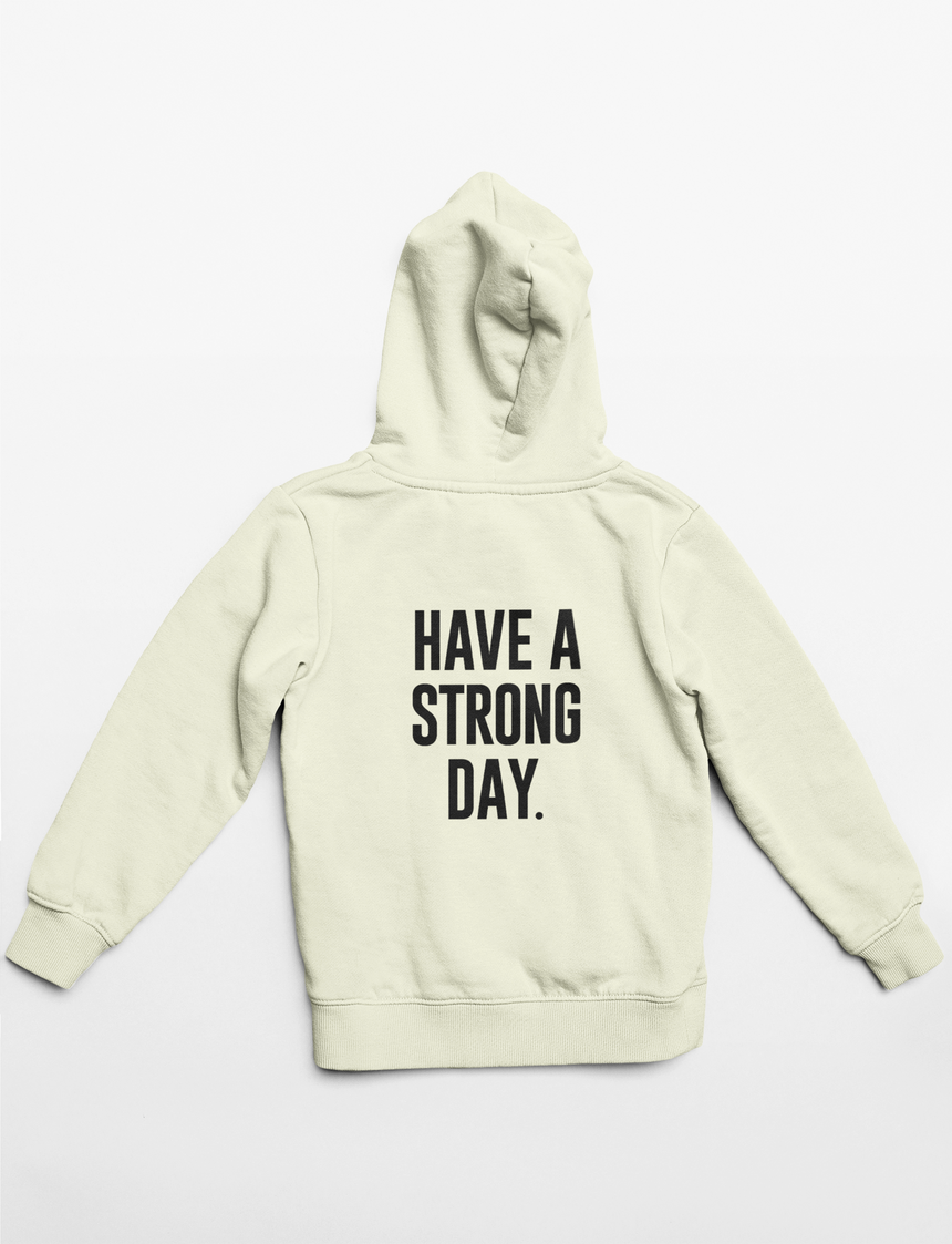CREAM LOGO HOODIE | HAVE A STRONG DAY.